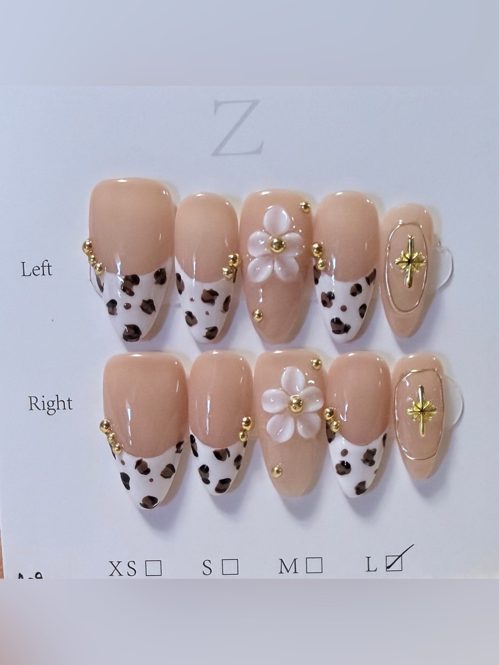 Neutral Nude Leopard & Floral Press-On Nail Set - Women Makeup
